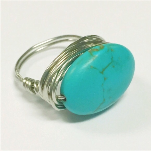 Jewelry - Handmade turquoise magnesite wire wrapped ring